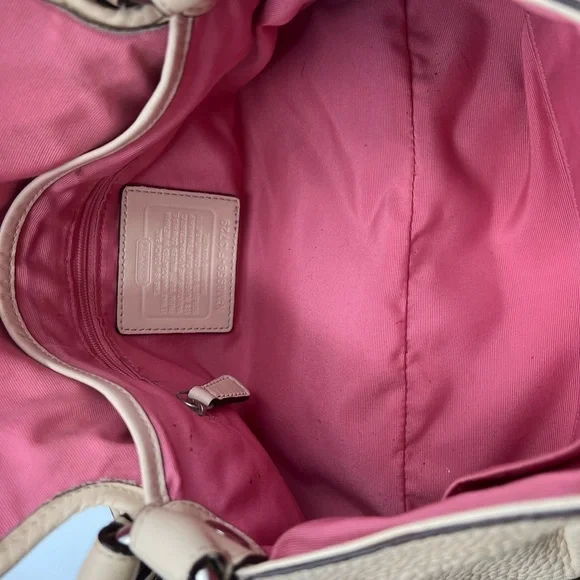 Coach Metallic Gold Beige Signature Jacquard Small Crossbody Bag Purse Buckle - Picture 6 of 7